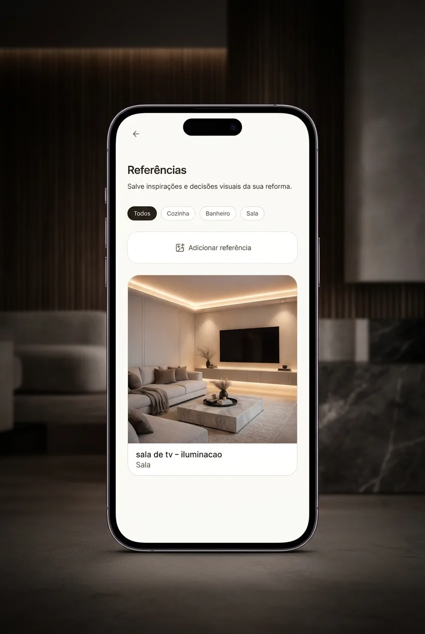 App Reforma Sem Caos: tela de referências visuais